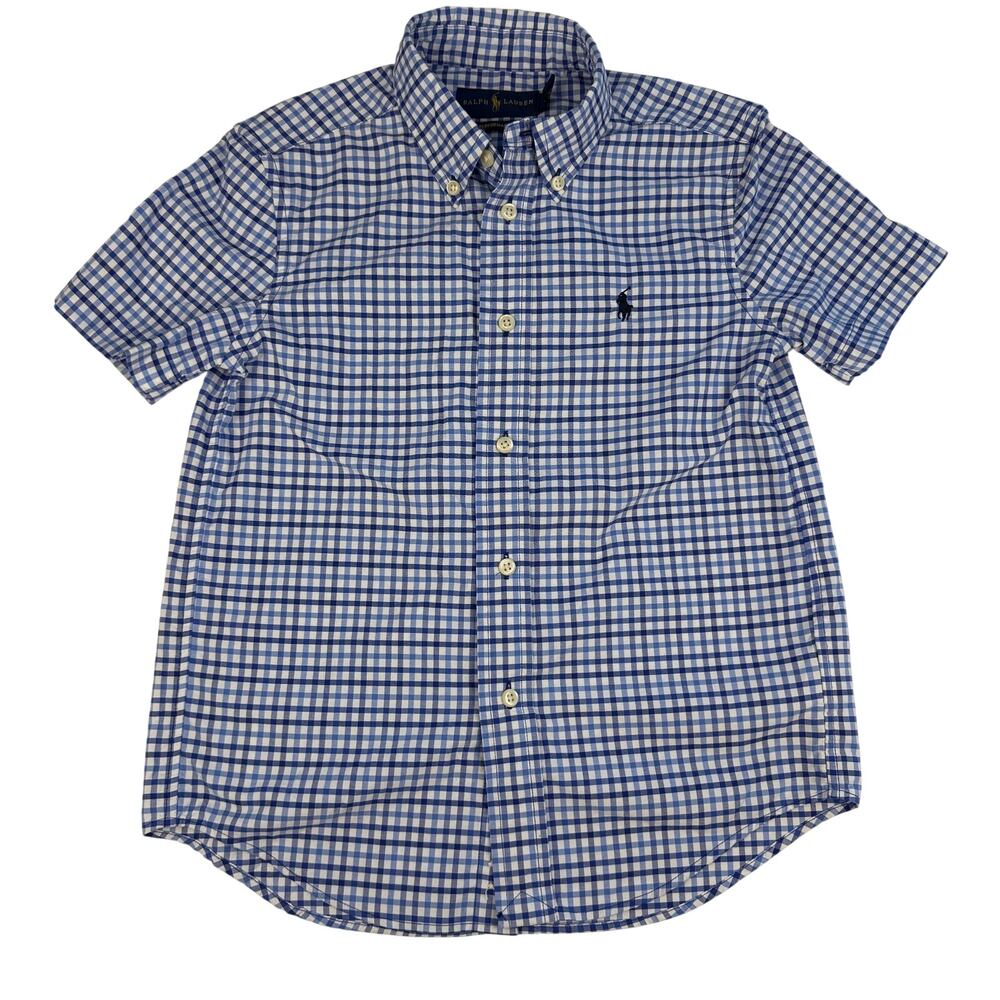 Ralph Lauren Blue Gingham Button Down Shirt Performance Short Sleeve Boys 6